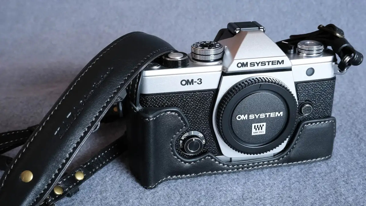 Stylish OM System OM-3 Leather Camera Case: Handcrafted Protection with Elegant Design - kaza-deluxe