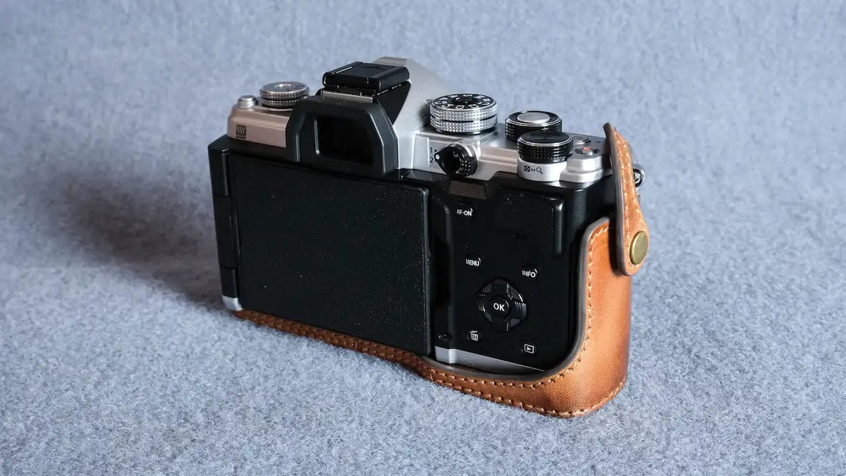 Stylish OM System OM-3 Leather Camera Case: Handcrafted Protection with Elegant Design - kaza-deluxe