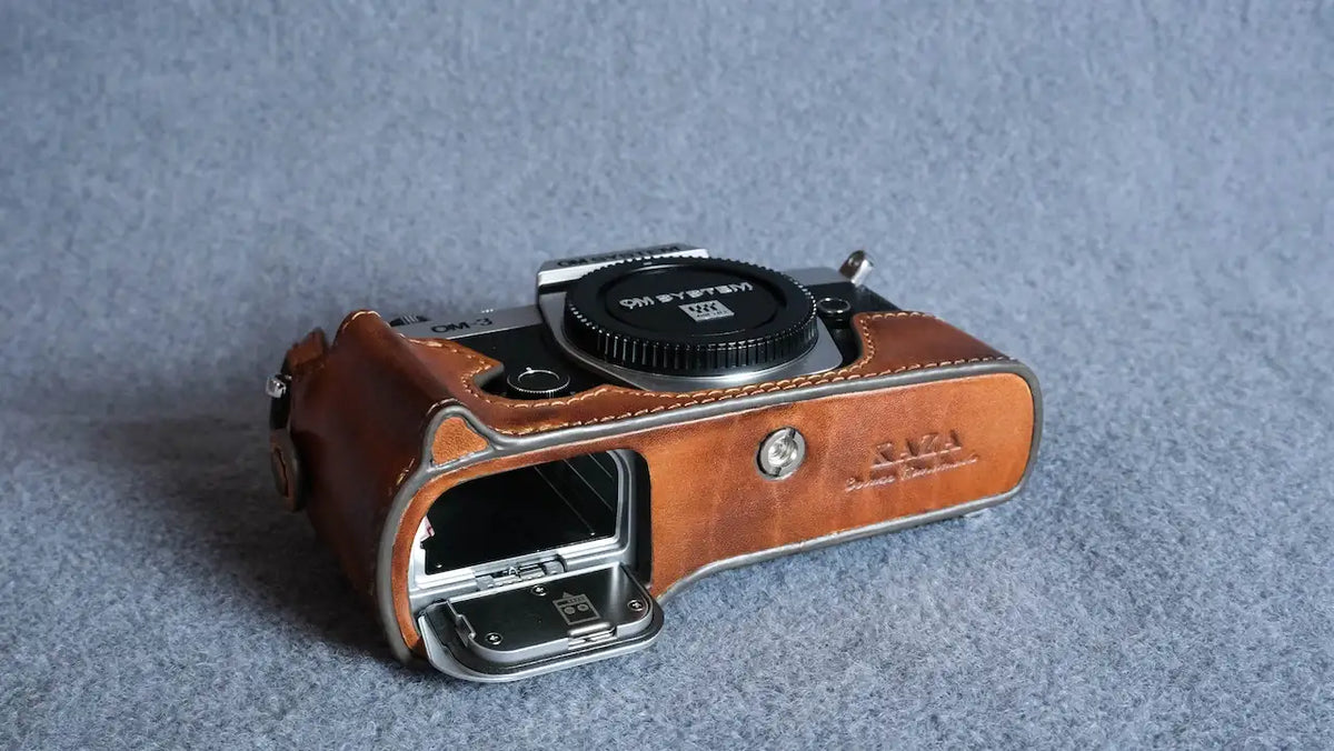 Stylish OM System OM-3 Leather Camera Case: Handcrafted Protection with Elegant Design - kaza-deluxe