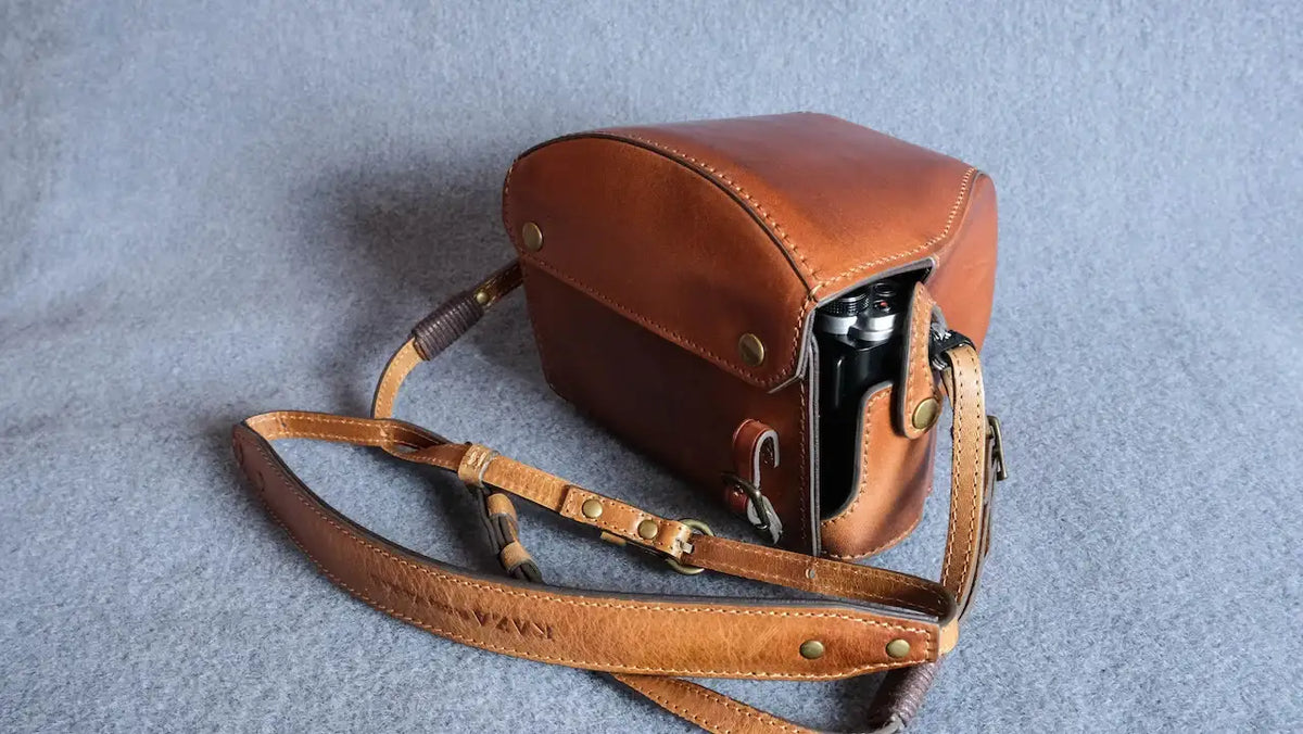 Stylish OM System OM-3 Leather Camera Case: Handcrafted Protection with Elegant Design - kaza-deluxe