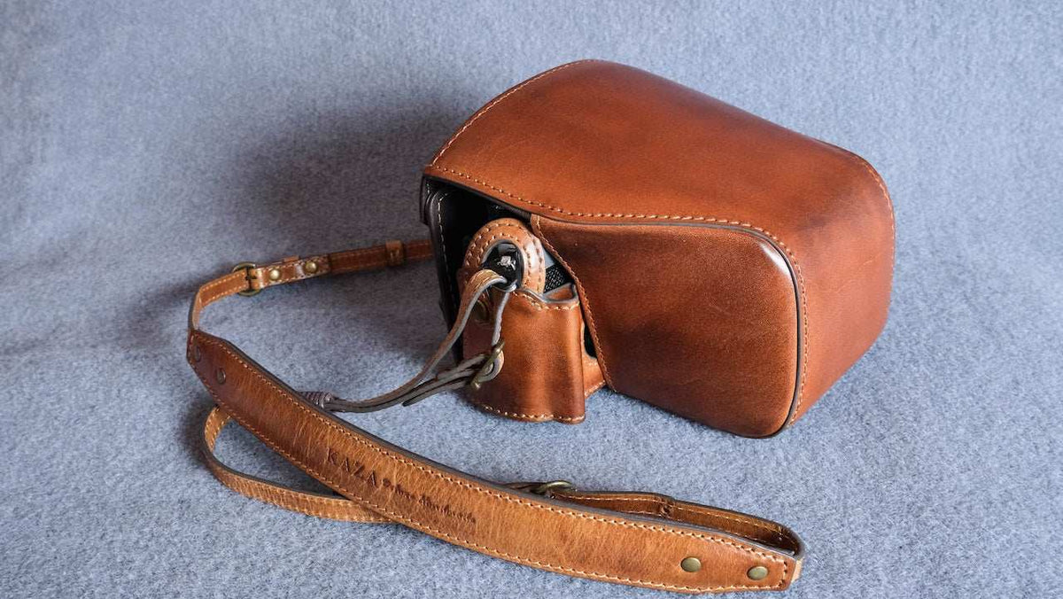 Stylish OM System OM-3 Leather Camera Case: Handcrafted Protection with Elegant Design - kaza-deluxe