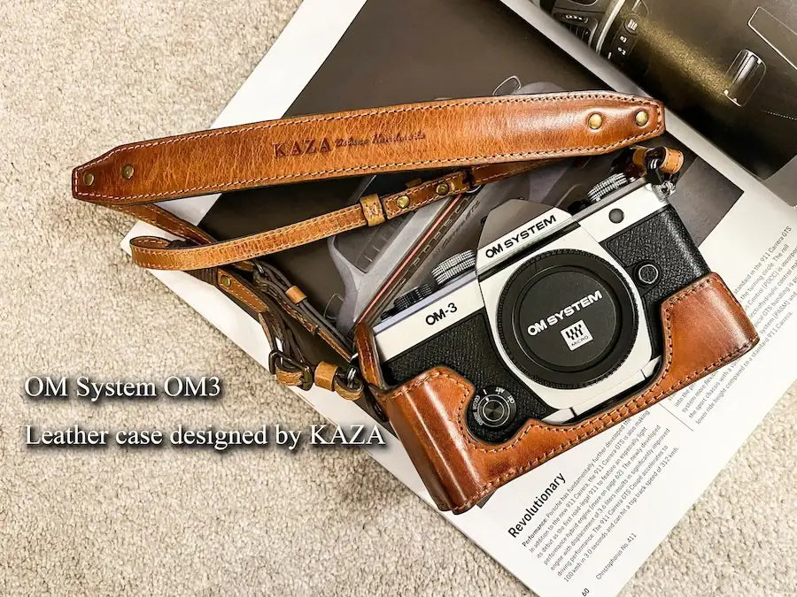 Stylish OM System OM-3 Leather Camera Case: Handcrafted Protection with Elegant Design - kaza-deluxe