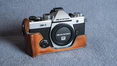 Stylish OM System OM-3 Leather Camera Case: Handcrafted Protection with Elegant Design - kaza-deluxe