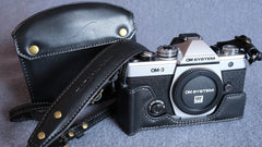 Stylish OM System OM-3 Leather Camera Case: Handcrafted Protection with Elegant Design - kaza-deluxe
