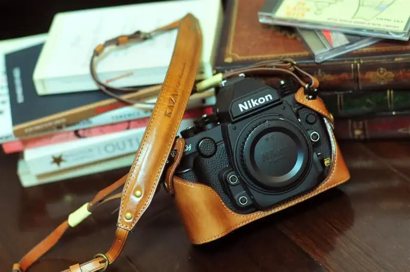 Nikon DF Leather Camera Case - Half Case + Strap - kaza-deluxe