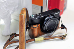 Sony RX100 VI / V / IV / M3 / M4 / M5 / M6 Series Leather Camera Case - Half Case + Strap - kaza-deluxe