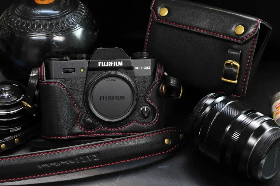 Fujifilm X-T30 ブラック ボディー レザーケース付き Fujifilm XT30 / XT30 II Leather Camera Case - Kaza-deluxe – Kaza