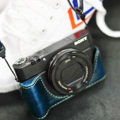 Sony RX100 VI / V / IV / M3 / M4 / M5 / M6 Series Leather Camera Case - Half Case + Strap - kaza-deluxe