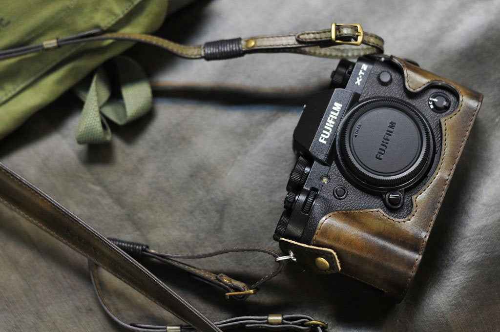 Fujifilm X T2 Leather Camera Case Olive Half Case Strap